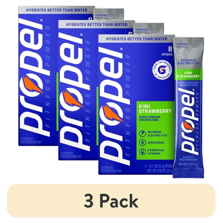 (3 pack) Propel Zero Sugar Strawberry Kiwi, On the Go Packs, Electrolyte Powder Drink Mix, 0.11 oz, 8 Count Packets