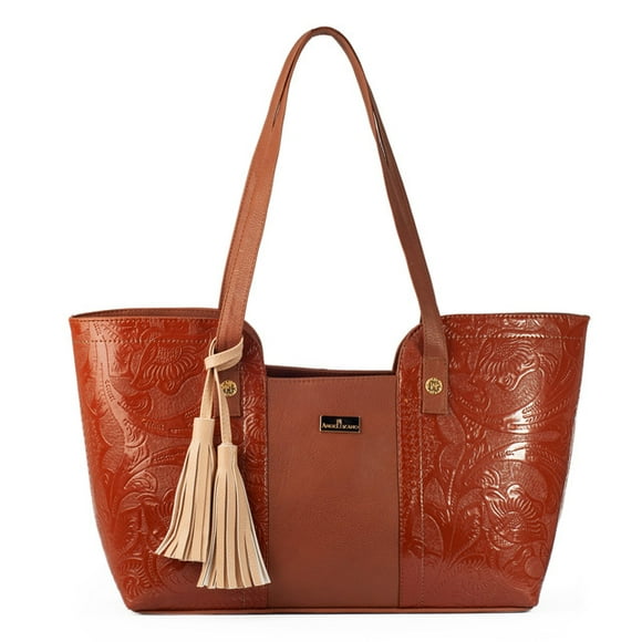 Bolso de Dama AngeLozano  De Piel Sintetico Charol con Cincelado Modelo Mazatlan Café