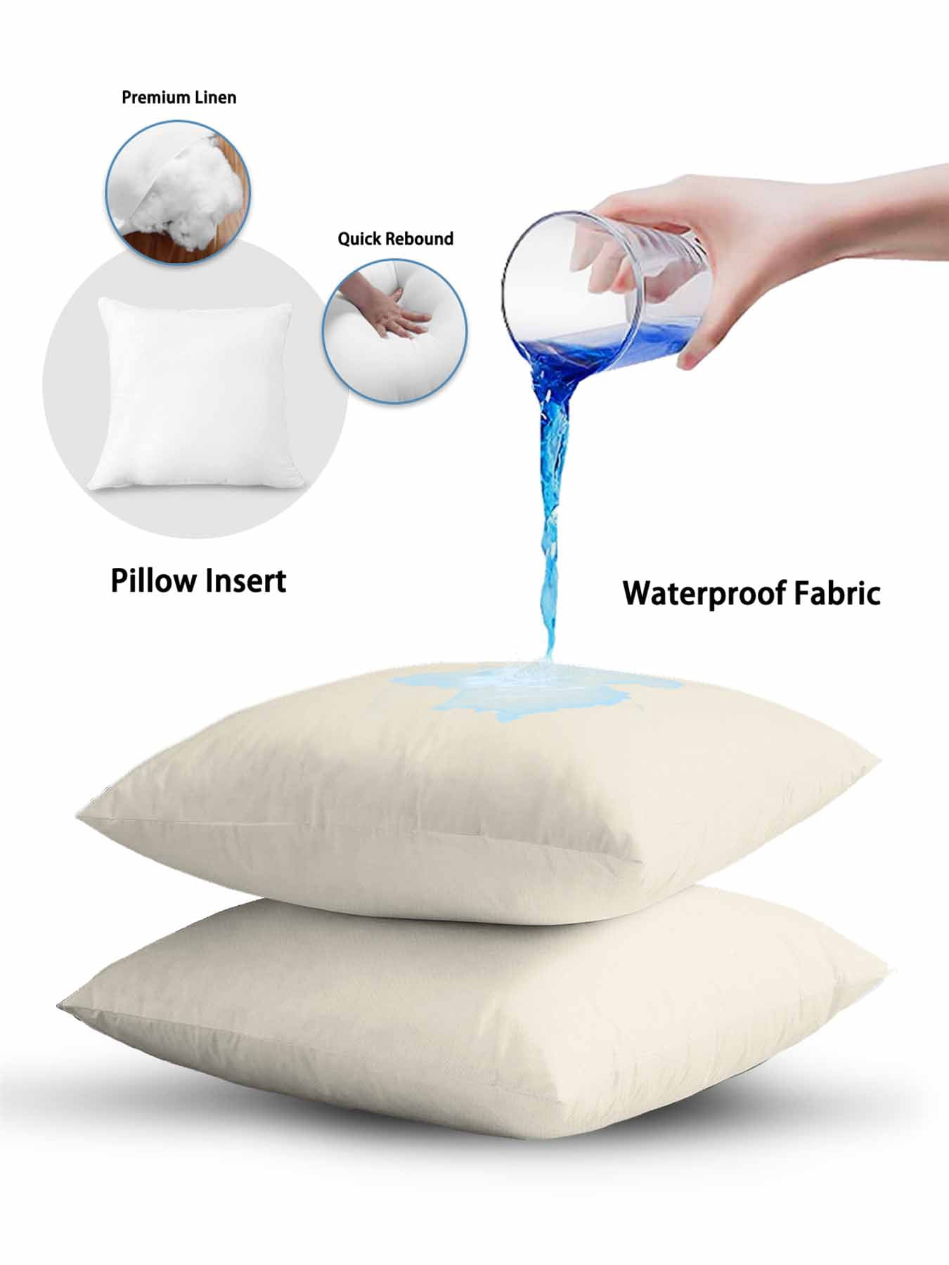 Waterproof Outdoor Throw Pillows with Inserts 18"x18", Cream Soft Decorative Pillowcases for Couch Bedroom, Modern Pure Beige Pillow Covers for Sofa Living Room
