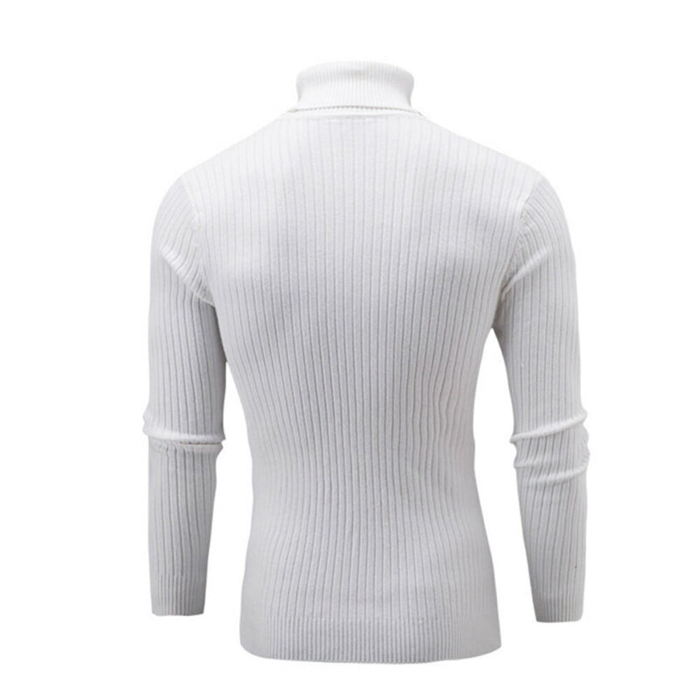 YIWEI Men Ribbed Slim Fit Knitted Pullover Turtleneck Sweater Warm Long Sleeve Tops Knitwear White M, Men's, Size: Medium