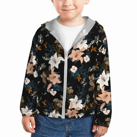 

Vsdgher Lilies Flowers Kids Sun Protection Hoodie with Zip Rash Guard Tops Children s Long Sleeve Sun Protection Clothing - 4 Years