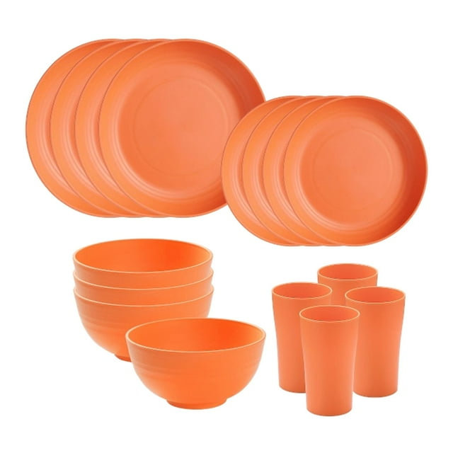 Juego de vajilla de 16 piezas para 4 platos de postre para fiestas en hoteles y hogares. Naranja