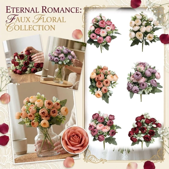 15-Head Burgundy Artificial Peony & Camellia Flower Bouquets, Realistic Faux Floral Bundles With Rustic Country Style, For Home Decor, Table Centerpieces, Stage Floral