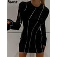 thumbnail image 3 of Nsauye-Vestido corto de punto con cuello redondo para mujer, minivestido Sexy a rayas para fiesta, a la moda, Y2K, 2022, 3 of 3