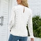 thumbnail image 1 of Camisa de Encaje para Mujer, Cuello en V, Manga Larga, Color Liso, Flor Bordada, Top Hueco, Camisa Elegante para Mujer, 1 of 5