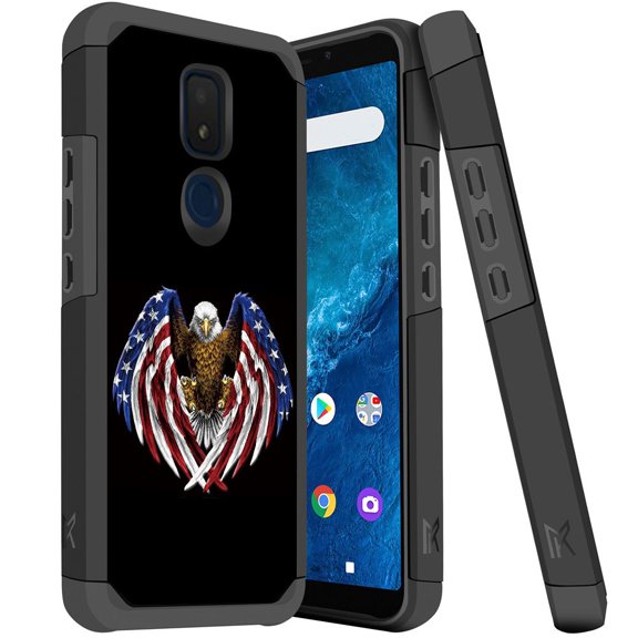 ANJ  Slim Dual Layer Hybrid Shockproof Case   Tempered Glass Cover for Cricket Icon 3, Splendor, AT&T Motivate 2 - American Eagle 3