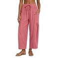 thumbnail image 2 of Linen Barrel Pants Women Drawstring High Waisted Wide Leg Trousers Summer Lounge Pants with Pockets Boho Beach Pant, M, 2 of 8