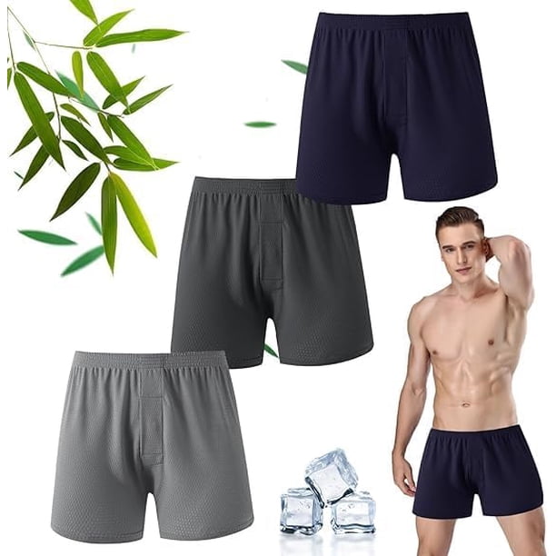 Boxer Hombre de 3 Piezas 3 Colores, Ropa Interior Hombre Fibra de Bambu Transpirable, Cómodos y Elásticos Calzones de Hombre Relaj con Bragueta de Botón para Deportes y Regalos