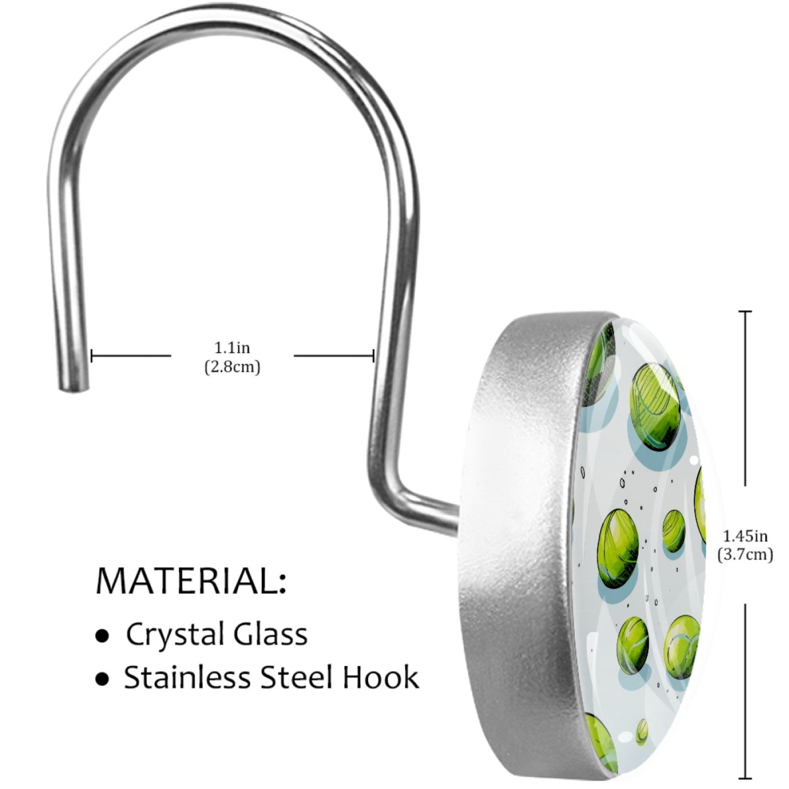 HemaKayy 12 Pcs Decorative Shower Curtain Hooks - Stainless Steel Rings for Bathroom Décor - Easy Glide & Secure Hold - Perfect Decoration for Bathroom Shower Rods - Tennis Balls