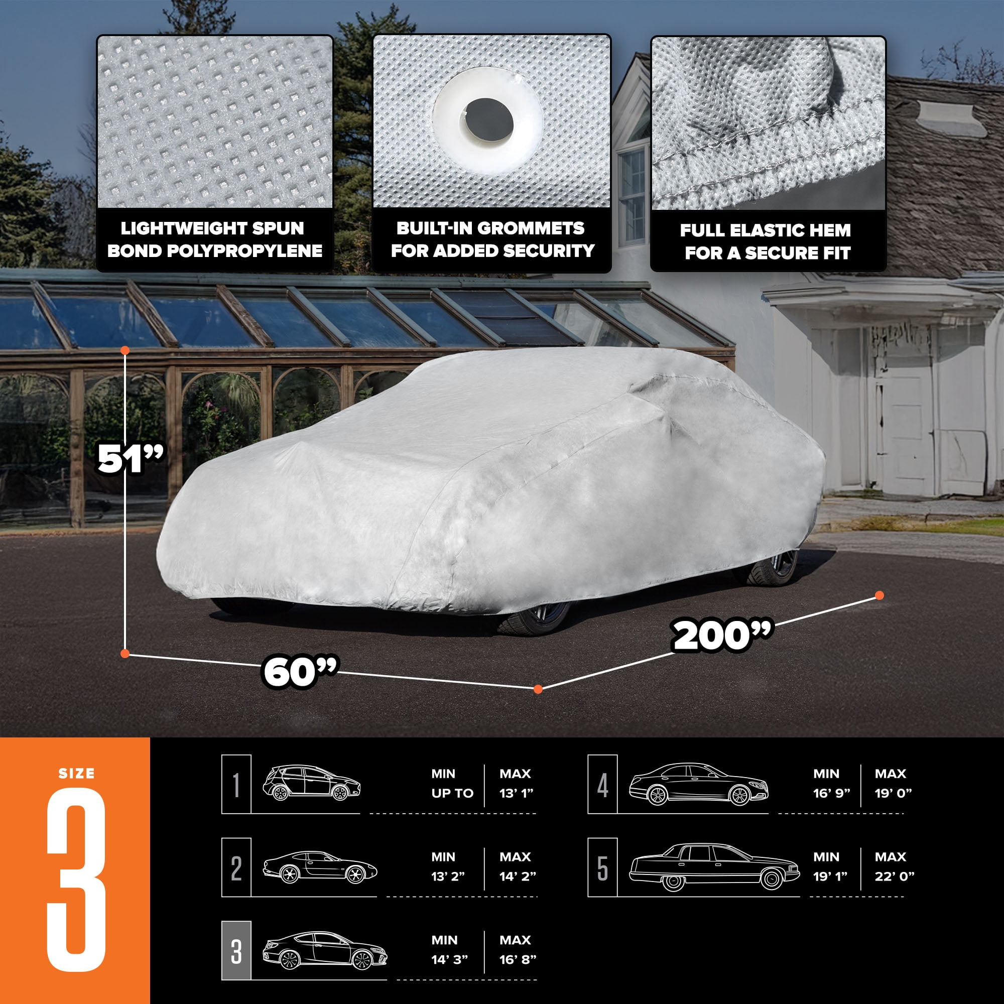 Budge Basic Car Cover, Lightweight, Breathable Indoor Car Protection, Size 3 for Midsize Vehicles