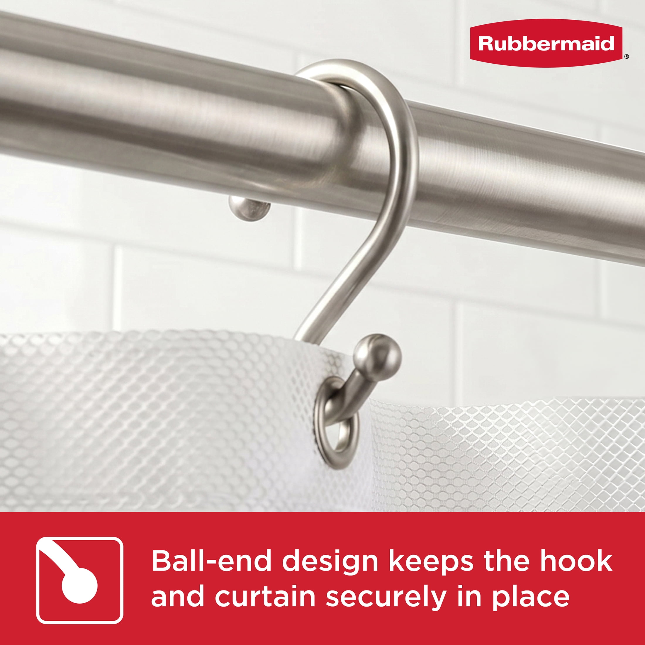 Rubbermaid Rustproof Stainless Steel S-Shaped Shower Hooks, Brushed Nickel, Set of 12