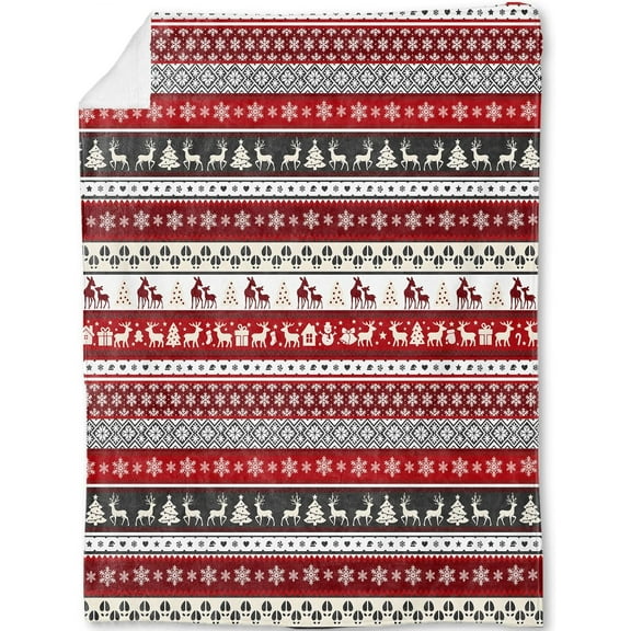 Christmas Decorative Throw Blanket Red White Nordic Reindeer Snowflake Print Decoration, Soft Flannel Winter Blankets for Couch Bed Sofa, Holiday Home Decor, Xmas Festival Gifts 40x50 Inch