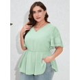 thumbnail image 2 of SHOWMALL Women Plus Blouses Casual Peplum Summer Lace Short Bell Sleeve Tops Dressy Mint Green 4X Cinched Waisted Chiffon Work Blouse, 2 of 7