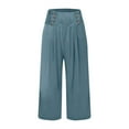 thumbnail image 5 of Qetyuw Summer Cotton Linen Capris for Women Solid Comfy Smocked High Waist Wide Leg Cropped Pants Casual Flowy Palazzo Beach Pants with Pockets, 5 of 5