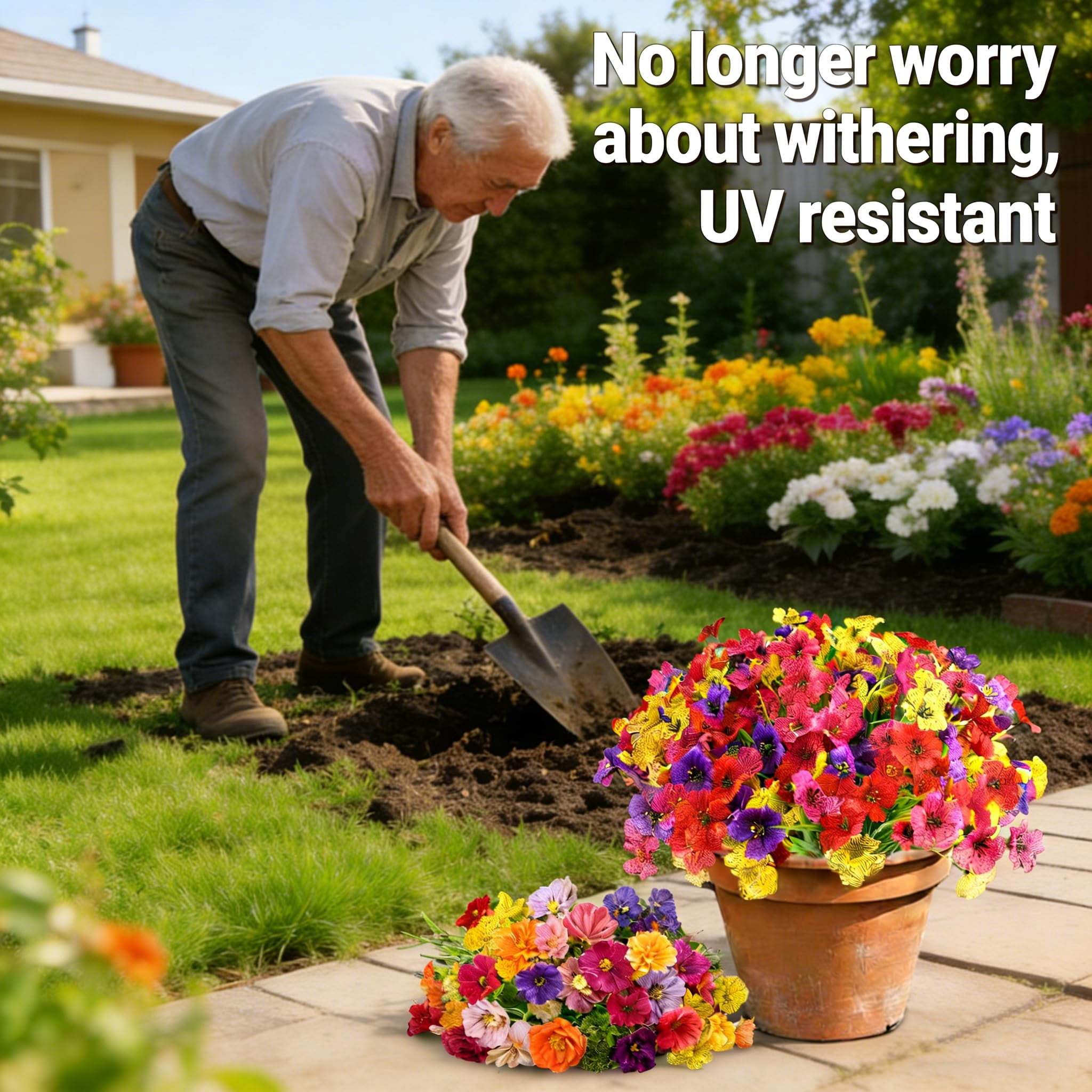16 Bundles Artificial Flowers for Outdoors UV Resistant Silk Fake Flower Outside for Plants Garden Porch Yard Home Spring Summer Decor (Colorful)
