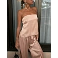 thumbnail image 6 of Rdhnmea Women Satin Tube Top Pants Set 2 Piece Backless Bandeau Tube Top Wide Leg Long Pants Aesthetic Clothes Y2k Clubwear Party Streetwear, 6 of 8