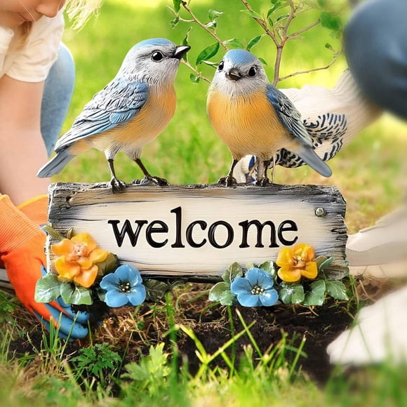 Letrero de jardín "Bienvenidos pájaros", estaca de PVC, adorno para jardín, letrero para césped, diseño colorido de doble cara para decoraci