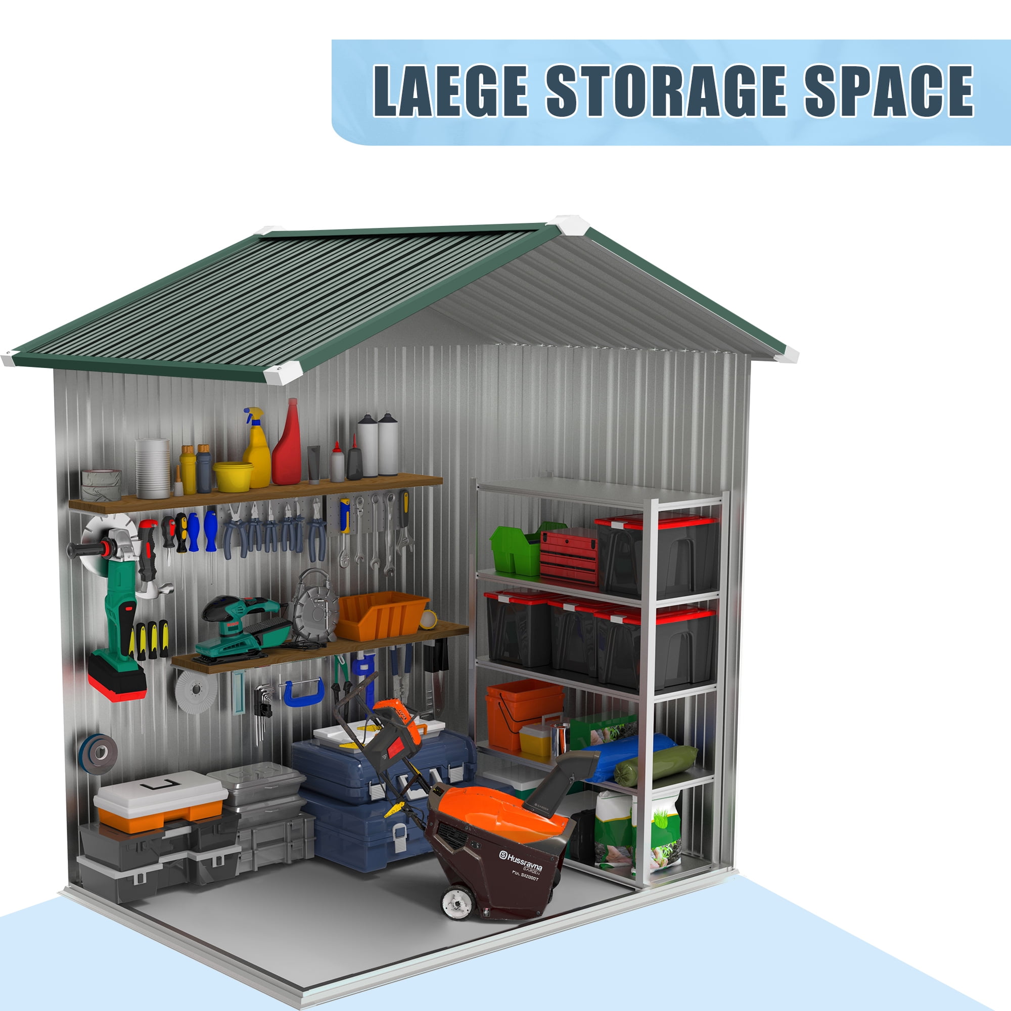 6' x 4' Outdoor Storage Shed, Metal Garden Shed with Lockable Doors, Tools Storage Shed for Backyard, Green