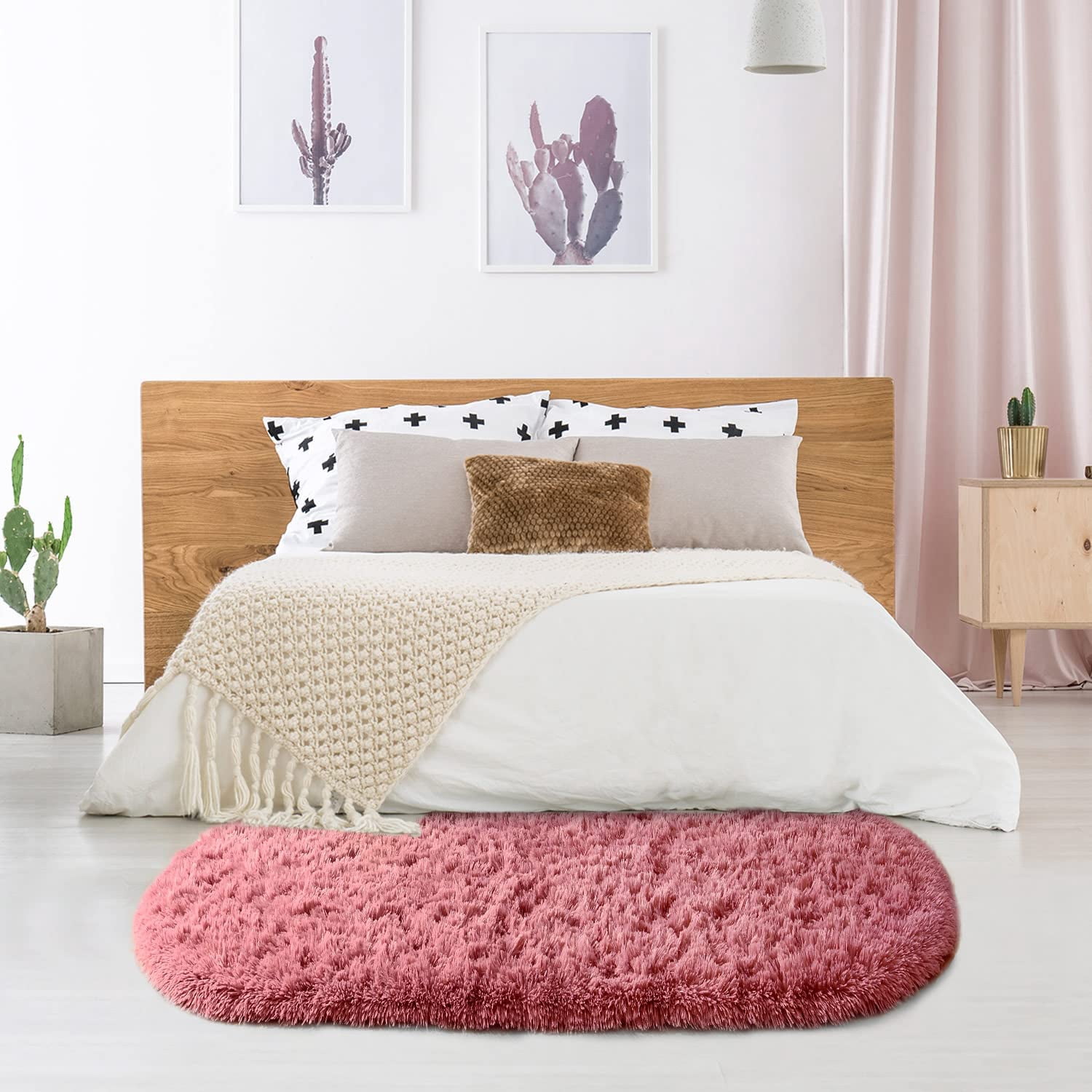 Lochas Soft Oval Rugs Fluffy Plush Modern Area Rug Shaggy Furry Carpet for Living Room Home Decor Play Mat,2.6'x5.3',Blush Pink