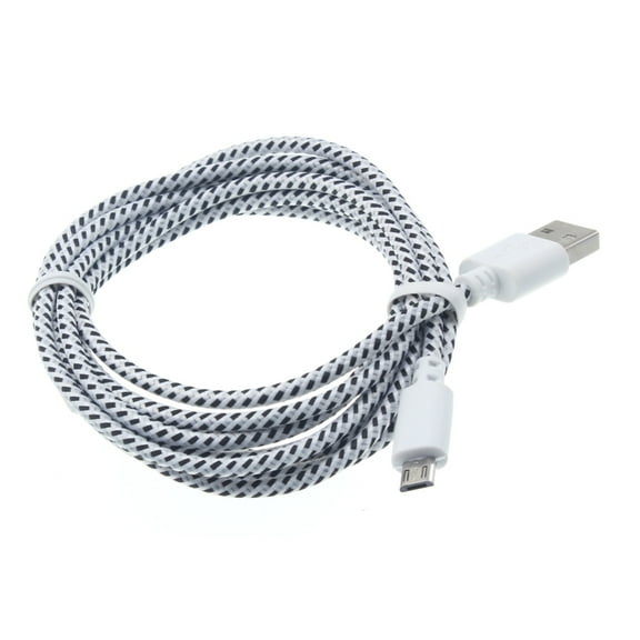 MicroUSB 6ft USB Cable for LG K8X, Tribute Monarch, Phoenix 5, Fortune 3, Aristo 5 - Charger Cord Power Wire Long Sync Braided Fast Charge White J5R