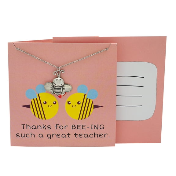 Quan Jewelry Teacher's Day Bee Necklace, Teacher Gifts with Greeting Card, Funny Sayings