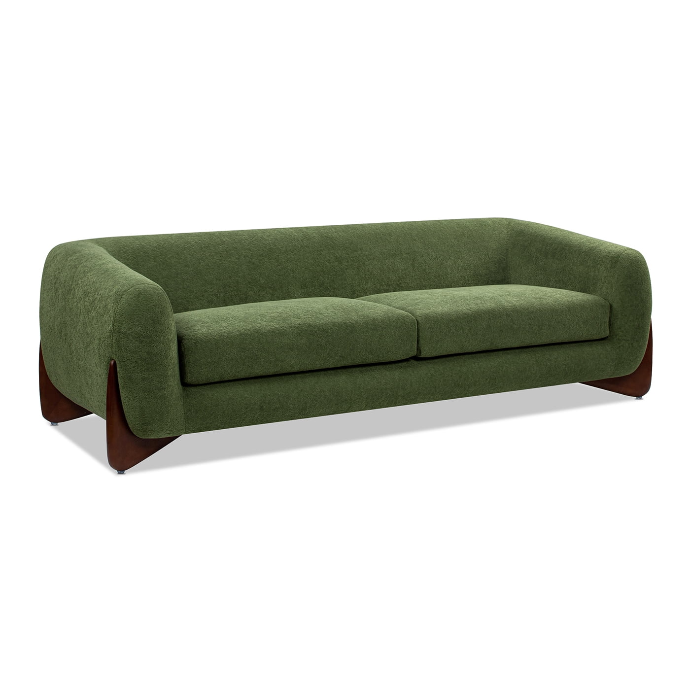 Jennifer Taylor Home Alpine 90.5" Modern Scandinavian Boucle Minimalist Round Arm Sherpa Sofa, Moss Green Fleeced Teddy