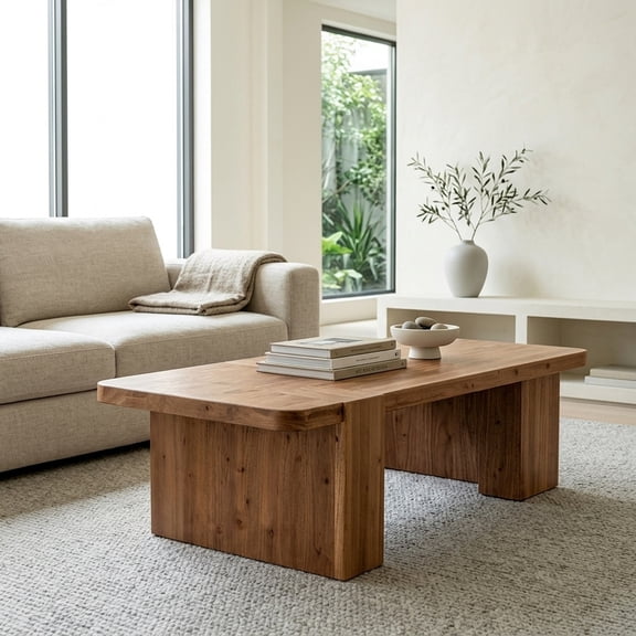 Solid Wood Coffee Table with Natural Grain - Rustic Living Room Accent