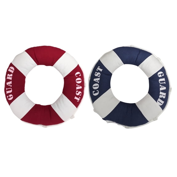 Set of 2 Decorative Life Ring Cushions – Nautical Fabric Throw Pillows – Lifebuoy-Inspired Home Décor for Coastal, Beach & Boat Themes – Stylish Accent for Sofa, Chair & Bed