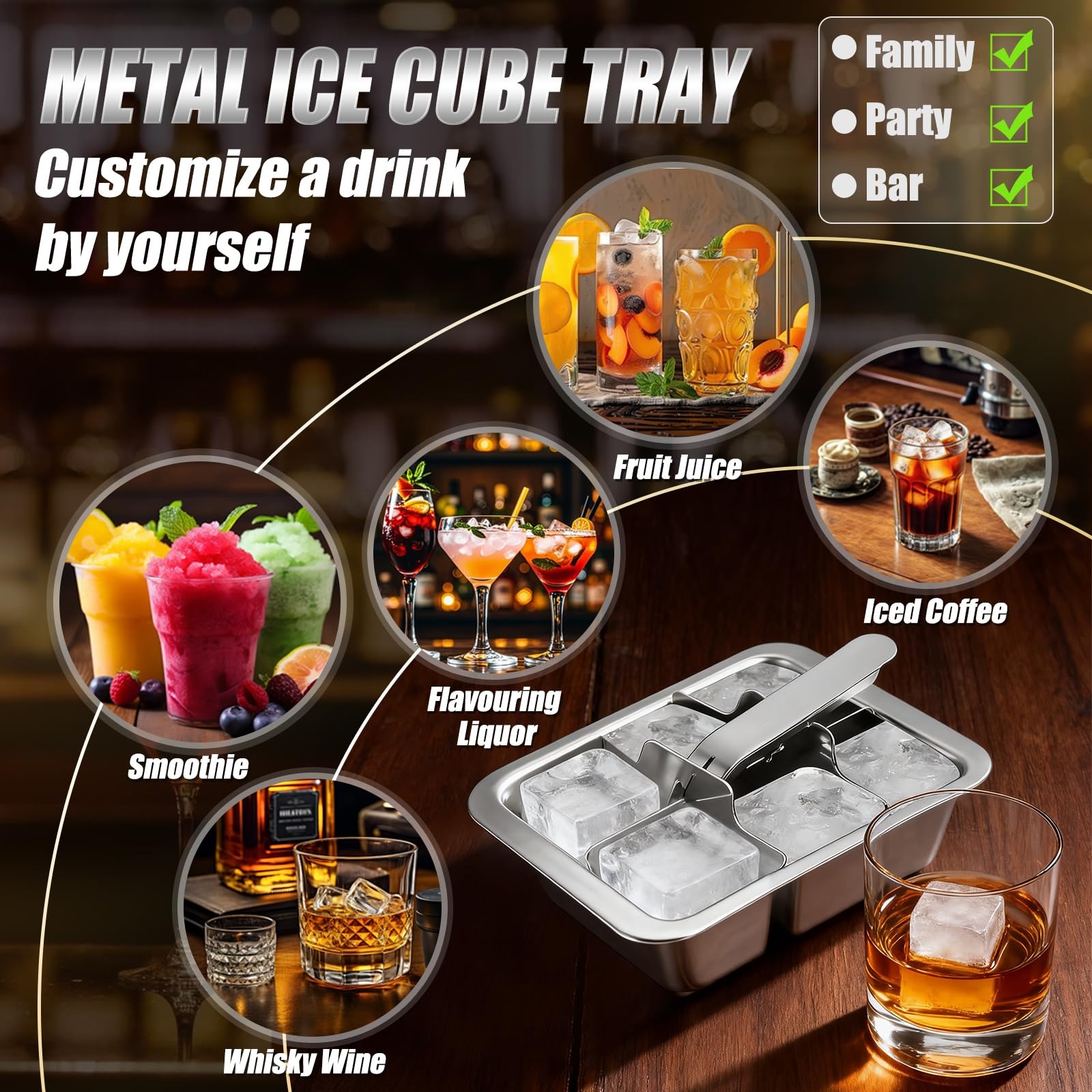 COSANO Ice Cube Trays, Stainless Steel Ice Cube Trays with Easy Release Levers for Professional Drinkers – Portable Reusable Metal Ice Maker for Family Bar Party - Send Goods From Local Warehouse