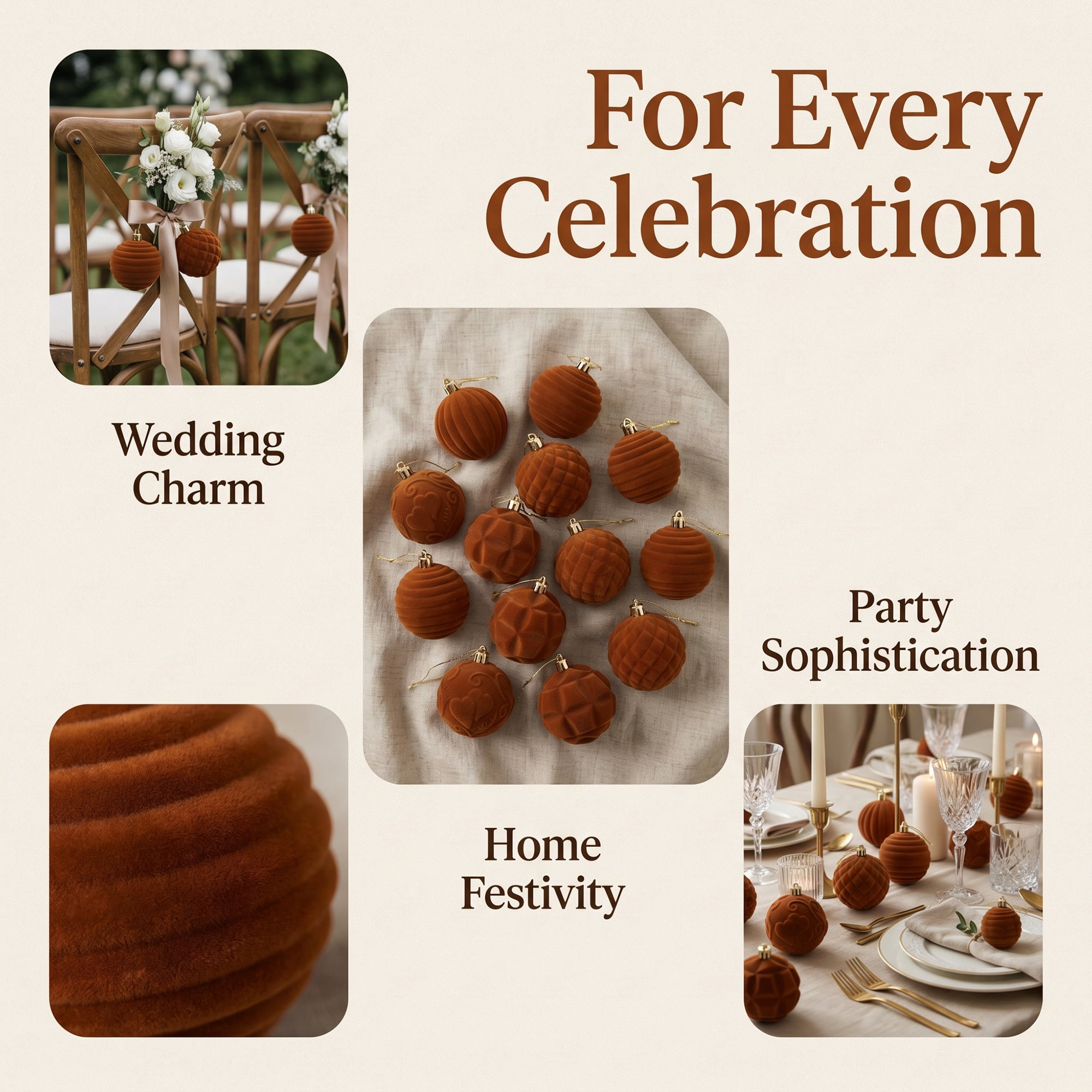Unique Bargains Velvet Christmas 12 Pack Flocked Sphere Orbs Luxury Ornaments Bronze 2.4"