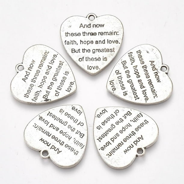5 colgantes de corazón estilo tibetano, de aleación, con frases y dijes. Ideales para la creación de joyas. Adornos metálicos.