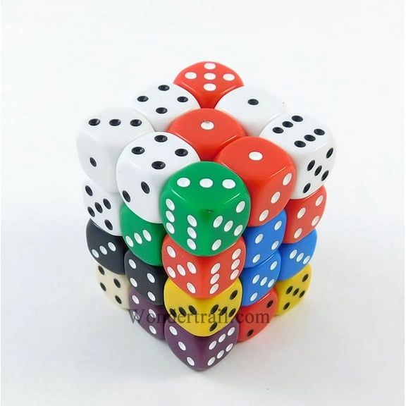 Assorted Opaque Dice with Pips D6 12mm (1/2in) Pack of 36 Koplow Games