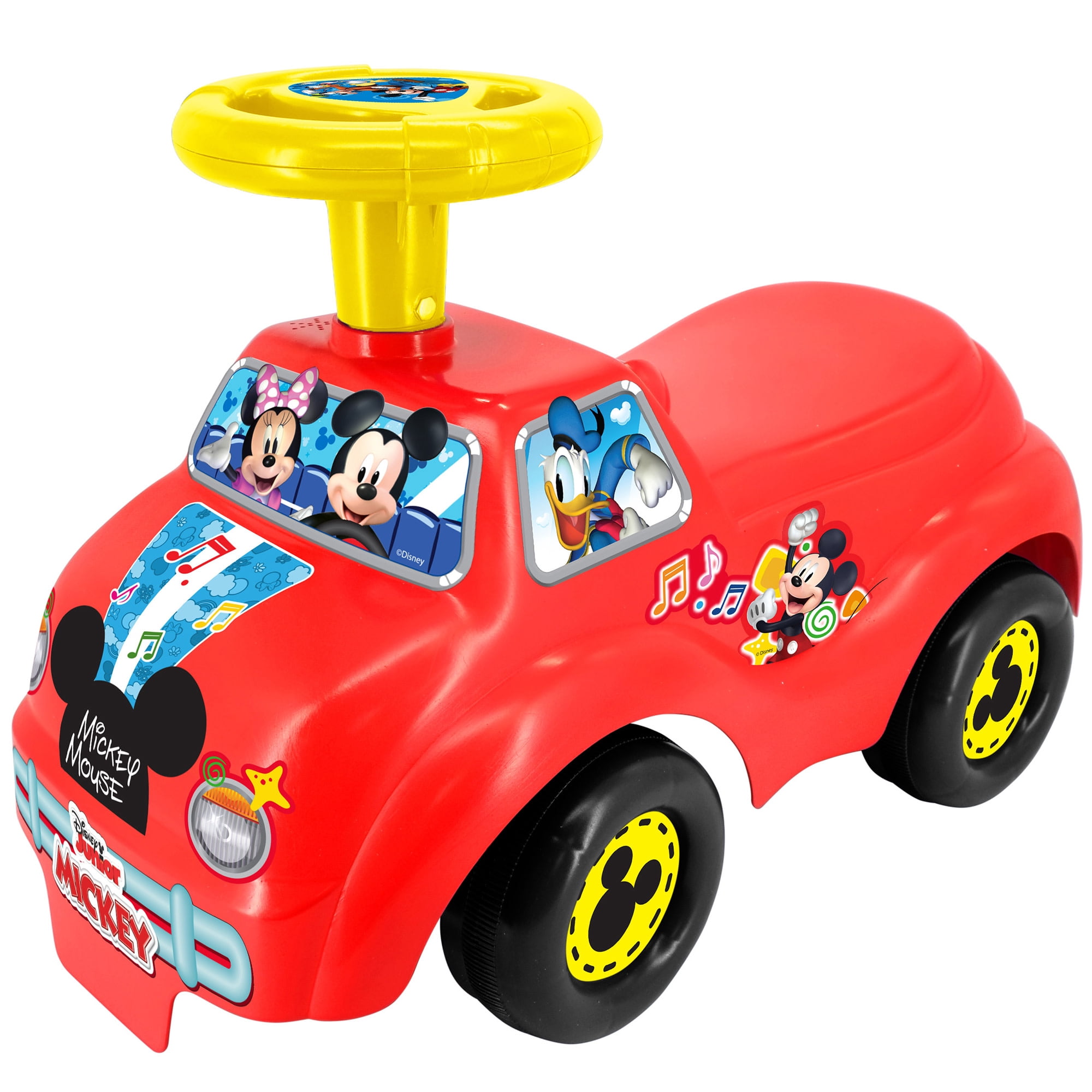 Kiddieland: My First Ride-On - Mickey Mouse - Red & Yellow, Disney Lights & Sounds Foot-To-Floor Vehicle, Spin Roller & Steer Wheel, Toddlers 12-36mo