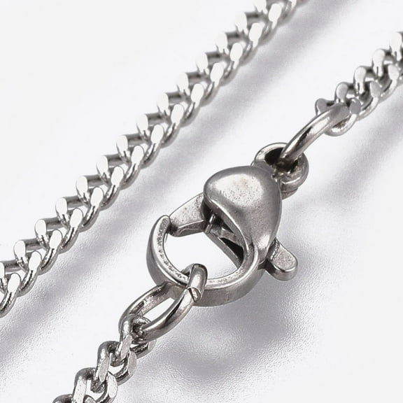 Non-304 Stainless Steel Curb Chains Necklaces with Lobster Claw Clasp Stainless Steel Color 18.1 inch(46cm) 2mm