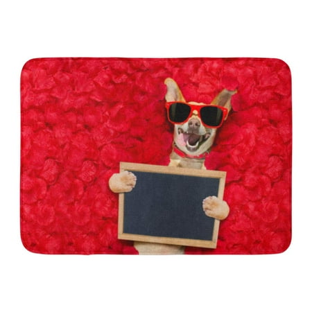 Valentines Red Roses GODPOK Adorable Podenco Dog Resting in of Rose Petals for Valentines Day Happy with Funny Red Sunglasses Holding Rug Doormat Bath Mat 23.6x15.7 inch ()