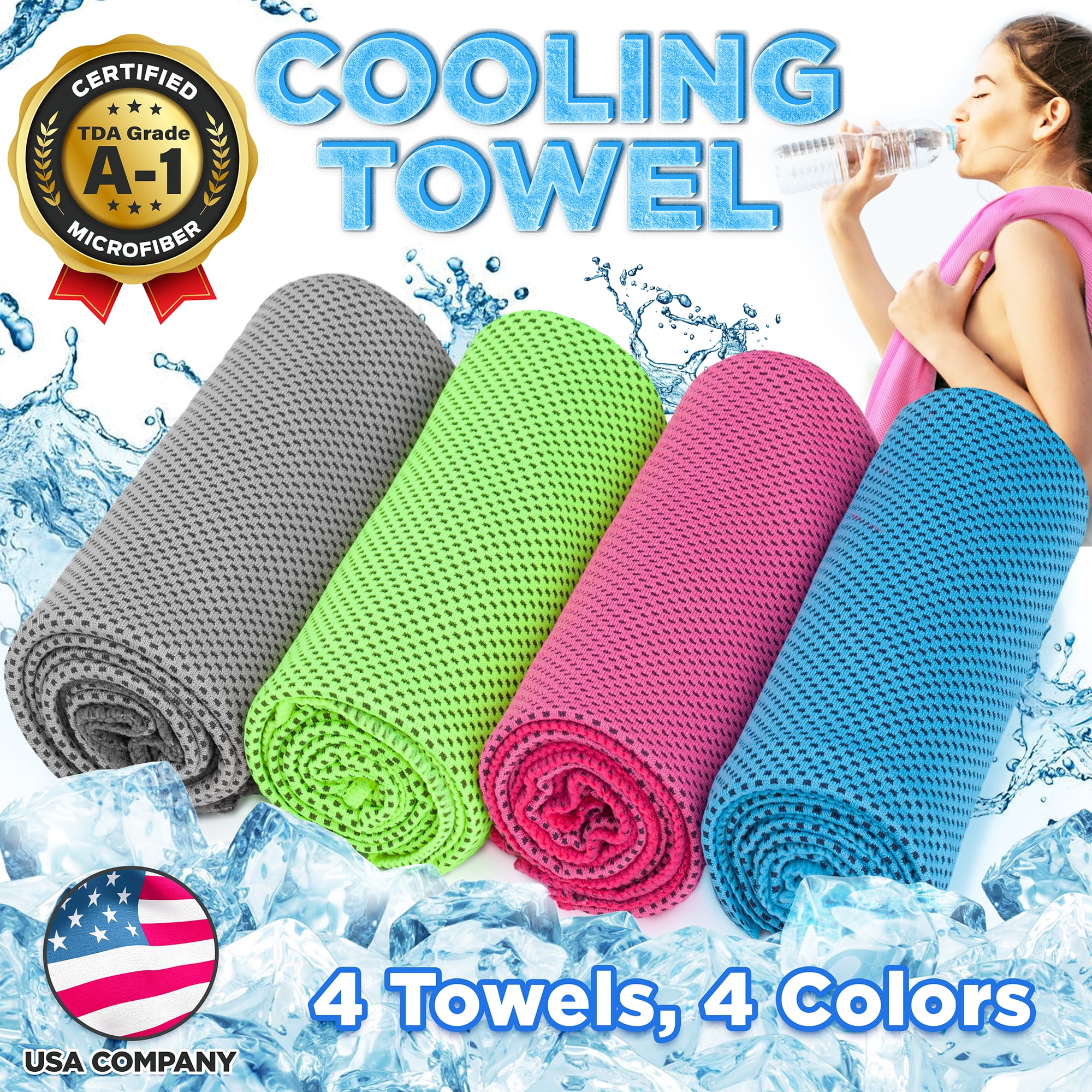 Set of 4 Cooling Towels for Face & Neck, IceCold Gym Towels for Hot