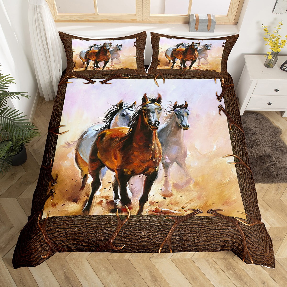 YST Horse Comforter Cover Farm Animal Bed Set, Galloping Horse Duvet