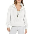 thumbnail image 2 of Baqcunre Half Zip Cropped Sweatshirt Casual Fleece Quarter Zip Up Rib Knit Pullover 2023 Fall Clothes Womens Tops Half Zip Sweatshirt Women,Women'S Sweaters Sweatshirt For Women,Color White,Size M, 2 of 8