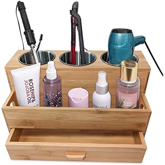 Hair Tool Organizer- Bamboo, Blow Dryer Holder, Bathroom Countertop, Vanity Caddy Storage Stand for Accessories, Makeup, Toiletries$$Home Decor, Kitchen, & Other