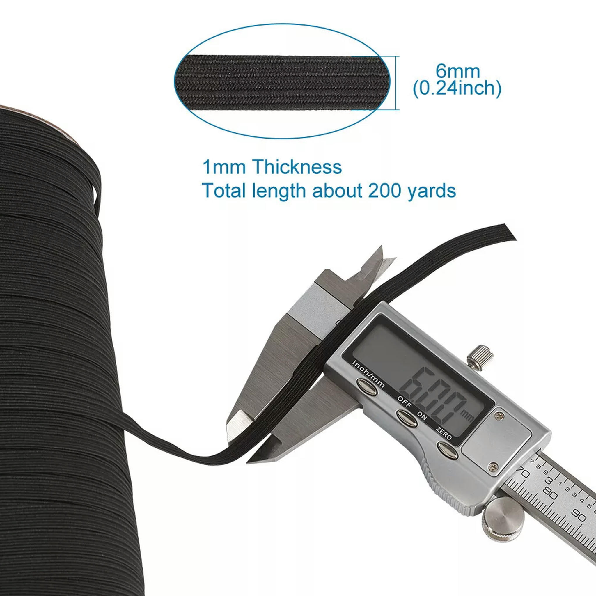 EOEMY 200Yds Black Flat Elastic Cords Stretchy Jewelry Thread Diy Crafting String 6mm