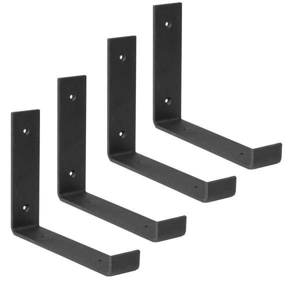 Ilyapa Heavy Duty Floating Shelf Brackets, 4 Pack - 4 x 6 Inch Black Metal Shelf Holders for Wall Mount Shelves