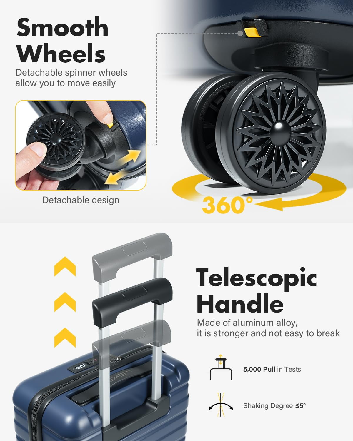 16 Inch Underseat Carry On Luggage Airline Approved, Hardside Suitcase with TSA Lock, Lightweight ABS Spinner Wheels Travel Bag, Blue