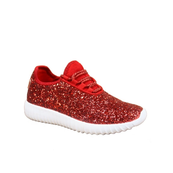 Remy-18k Youth Girl's fashion Flat Lace Up Light weight Glitter Sneaker Athletic Shoes