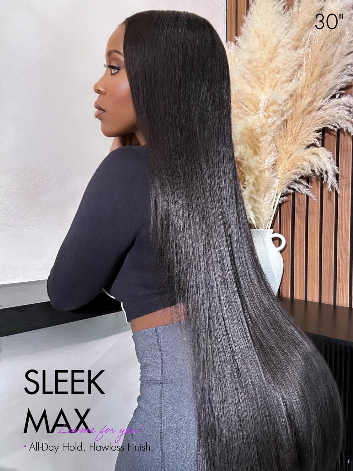 LUVME 100% Human Hair 5x5 Lace Front 18" Straight Wigs Glueless Pre Cut Plucked Long Black Closure for Women