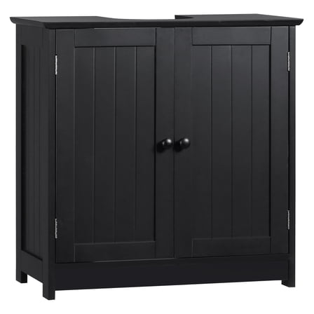 Under Sink Bathroom Cabinet - 2 Door Vanity Storage, Black - Space Saving Organizer for Pedestal Sinks - Adjustable Shelf & Sturdy MDF Construction