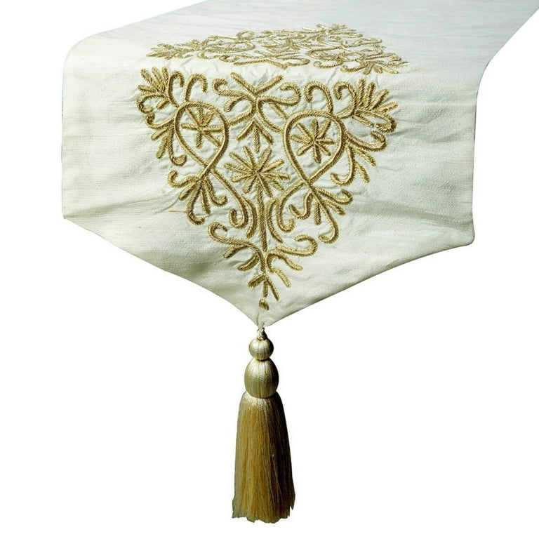 14 in. x 72 in. Gold Damask Print Jute Table Runner 14 in. x 72 in. Gold Damask Print Jute Table Runner