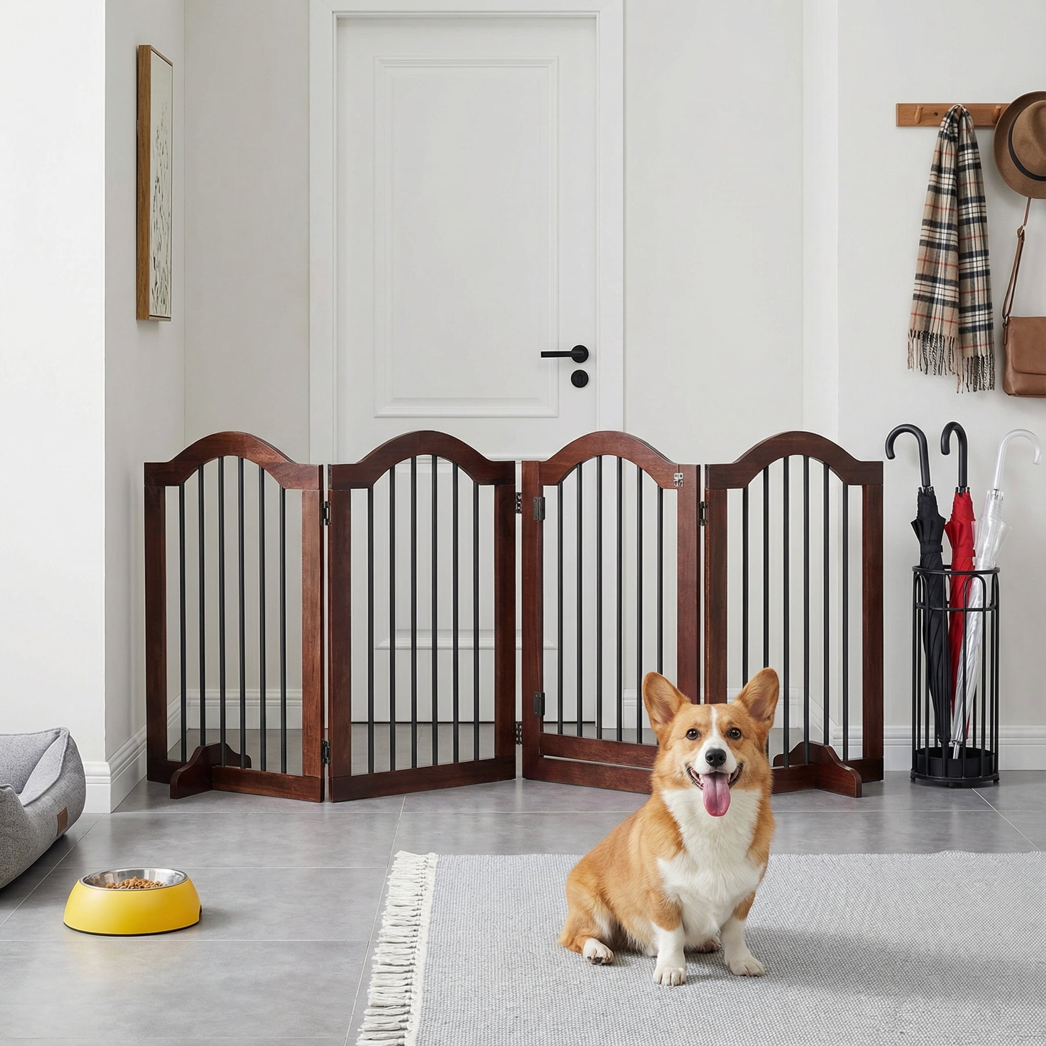 TrumanPick Free Standing Foldable Dog Gate with Door 96" W x 30" H