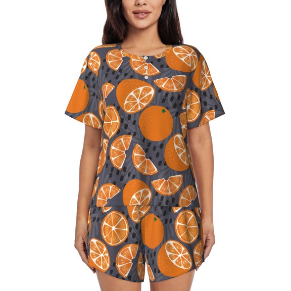 Rateoe Various Oranges Pattern Women's Short-Sleeved Pajama Set - 2 Piece Soft and Lightweight Sleepwear Set-Small