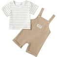thumbnail image 2 of ZOEREA Toddler Baby Boys Clothes Summer Outfit Stripe T-Shirt and Shortall Romper Set Cute Jumpsuit Solid Color 6M-4T, 2 of 8