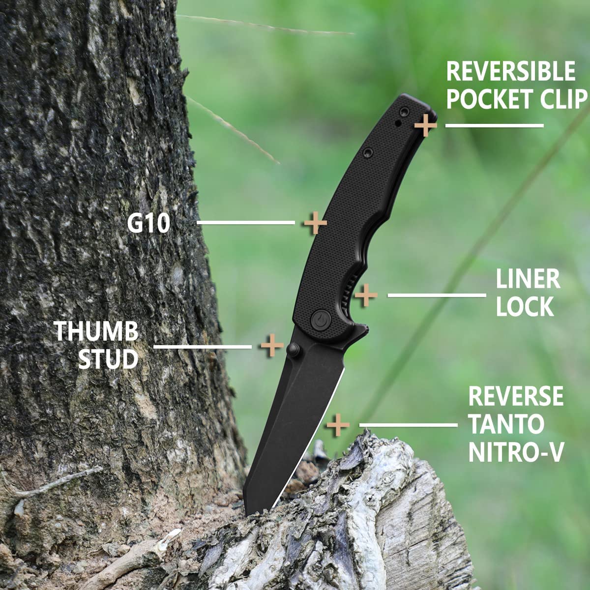 CIVIVI P87 Folder Knife, Kaila Cumings 2.9-in Nitro-V Black Stonewashed Blade Reverse Tanto, G10 Handle with A Thumb Stud Liner Lock Folding Pocket Knife (Black)